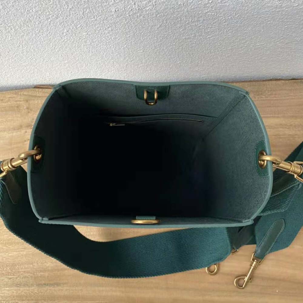 Celine Women Sangle Small Bucket Bag in Soft Grained Calfskin-Green - image 7