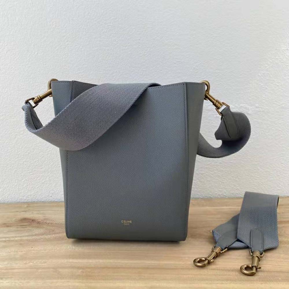 Celine Women Sangle Small Bucket Bag in Soft Grained Calfskin-Silver - image 2