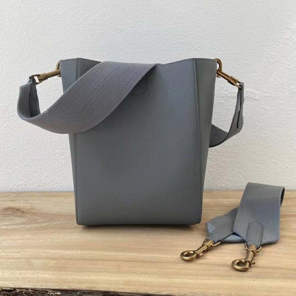 Celine Women Sangle Small Bucket Bag in Soft Grained Calfskin-Silver - image 3