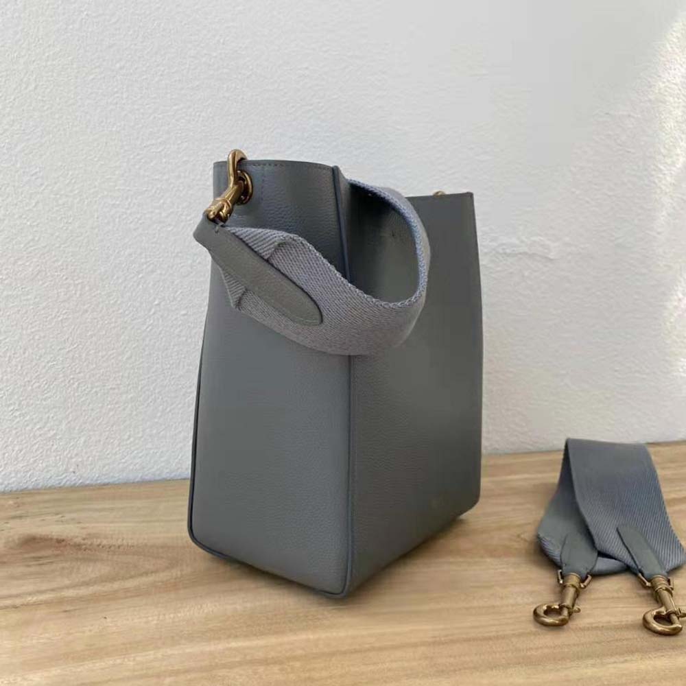 Celine Women Sangle Small Bucket Bag in Soft Grained Calfskin-Silver - image 4