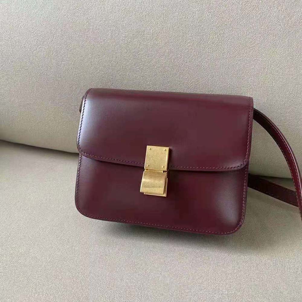 Celine Women Teen Classic Bag in Box Calfskin-Maroon - image 2