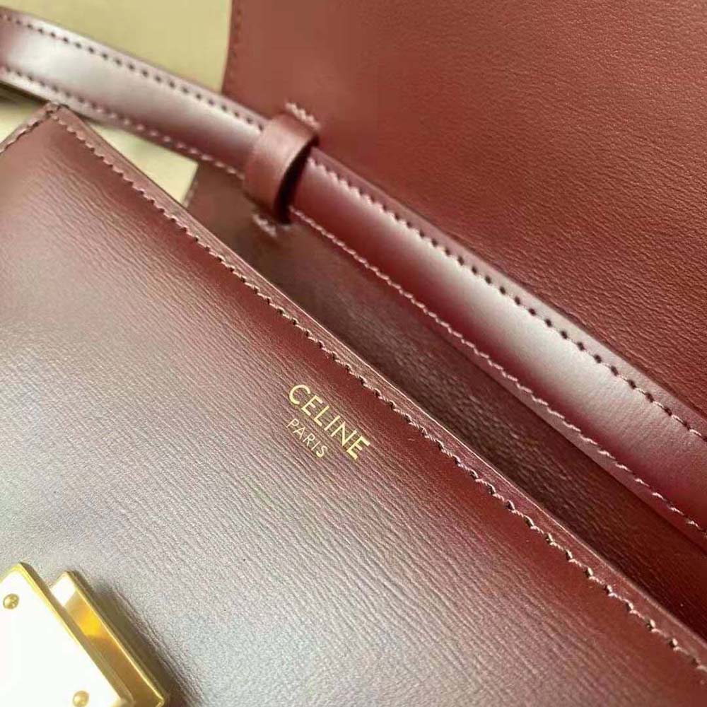 Celine Women Teen Classic Bag in Box Calfskin-Maroon - image 8