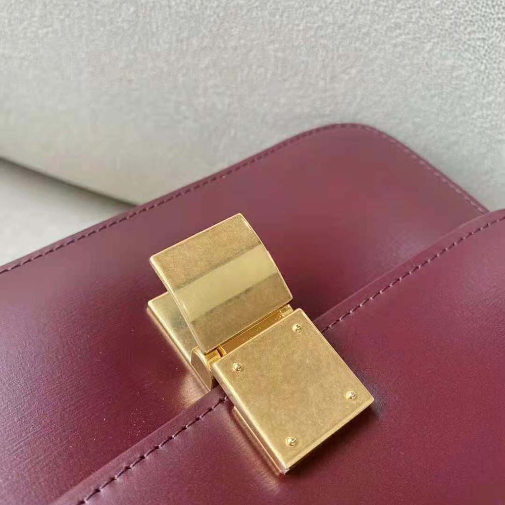 Celine Women Teen Classic Bag in Box Calfskin-Maroon - image 7