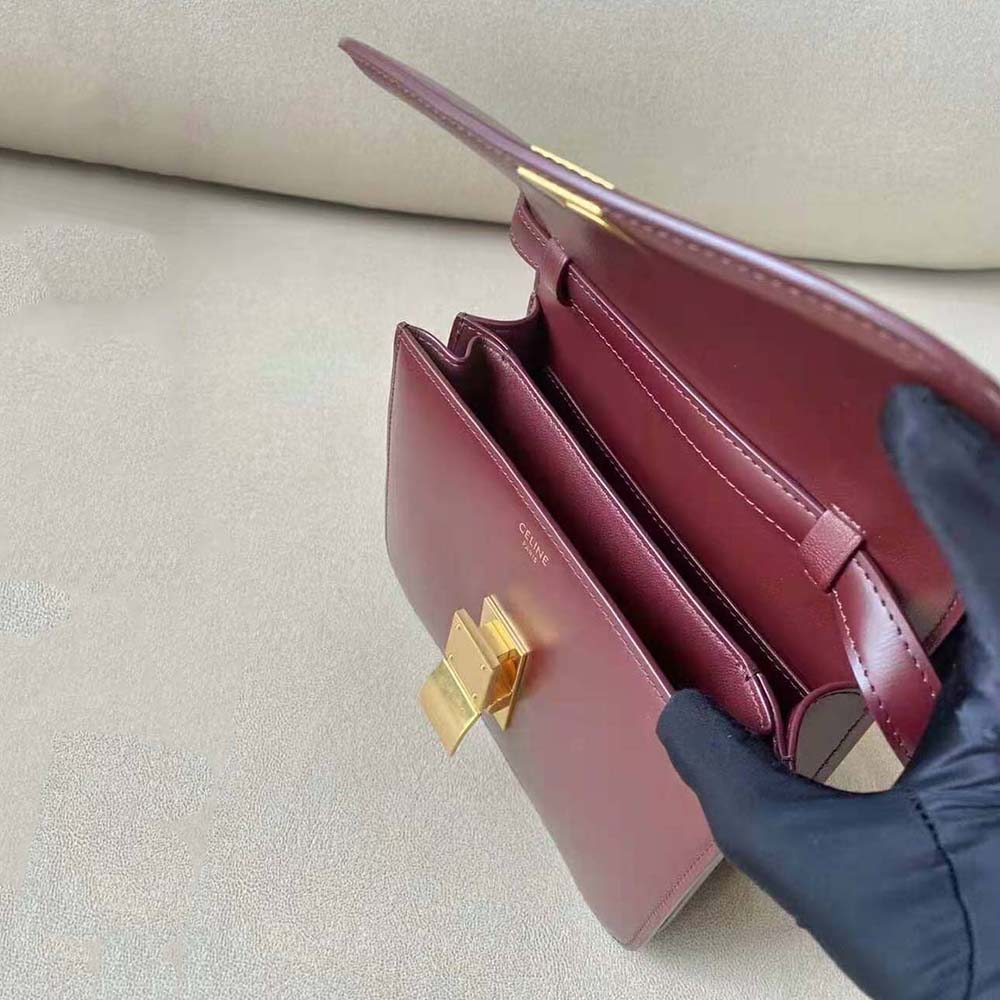 Celine Women Teen Classic Bag in Box Calfskin-Maroon - image 4