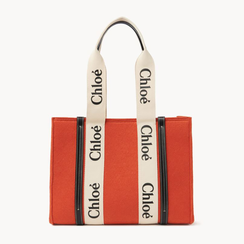 Front view of Chloe Women Medium Woody Tote Bag in red