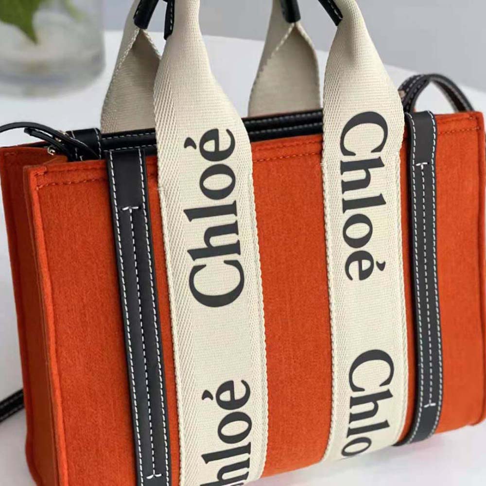 Chloe Women Small Woody Tote Bag with Strap in Recycled Felt and Shiny Calfskin - image 7