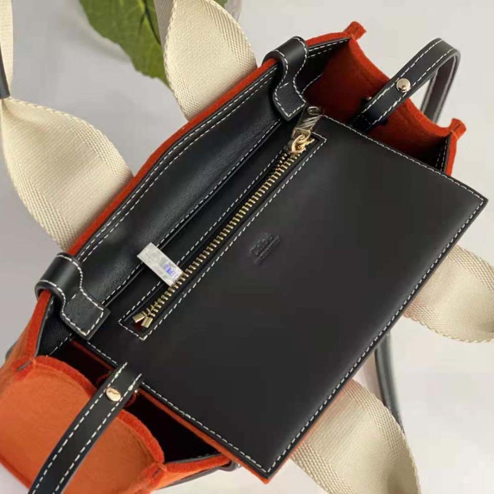 Chloe Women Small Woody Tote Bag with Strap in Recycled Felt and Shiny Calfskin - image 9