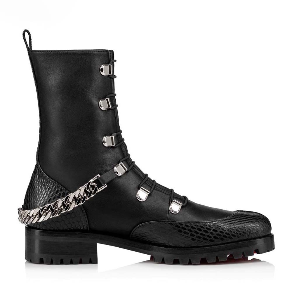 Side view of Christian Louboutin Women Horse Guarda Flat in black leather