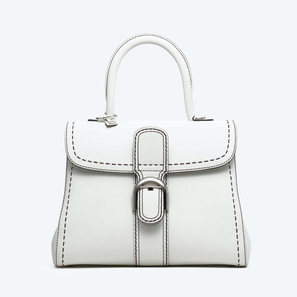 Front view of Delvaux Women Brillant MM Surpique in Rodeo Calf-White handbag