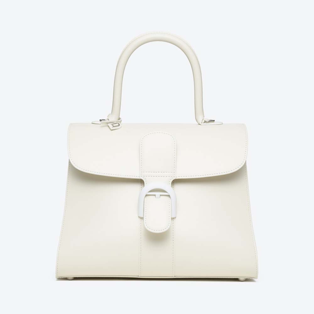 Front view of Delvaux Women Brillant MM in Box Calf-White handbag