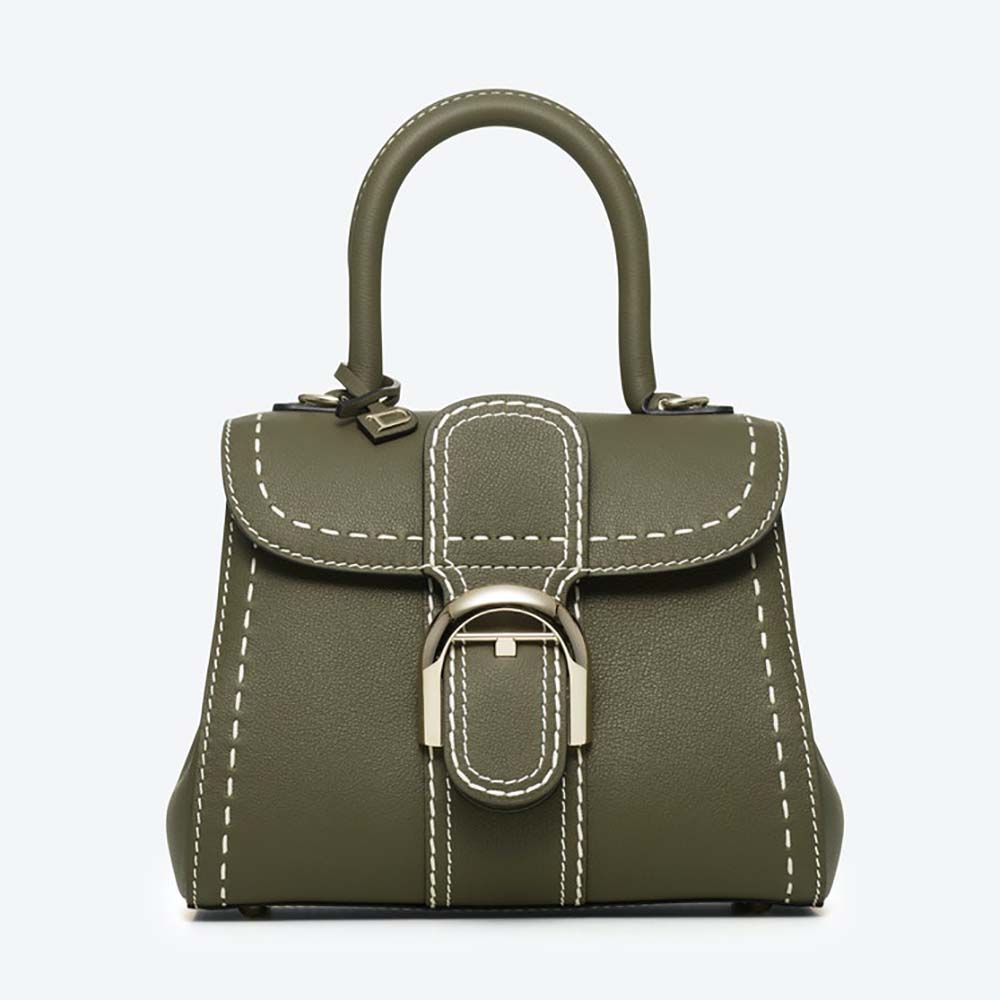 Front view of Delvaux Women Brillant Mini Surpique in green leather