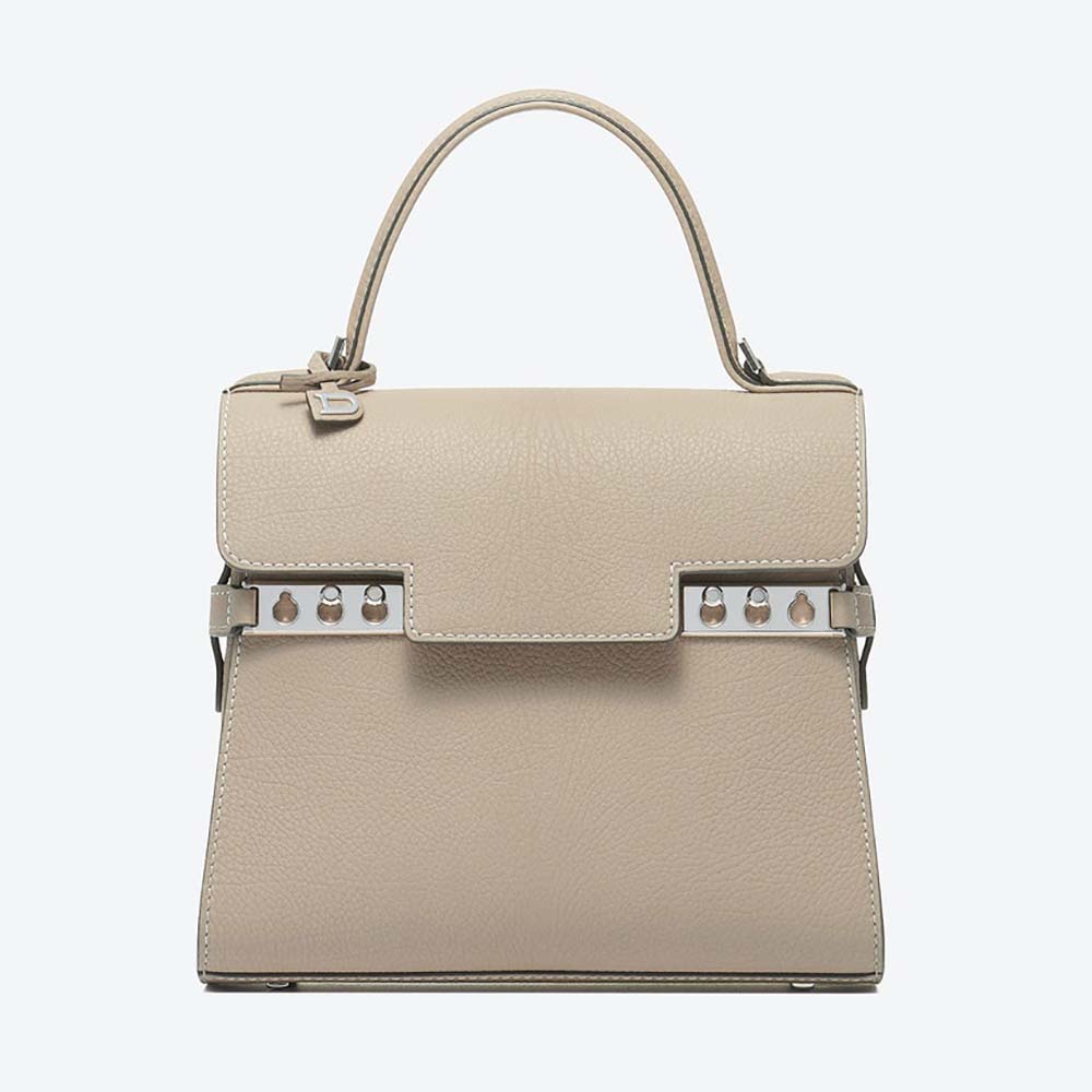 Front view of Delvaux Women Tempete PM in Crispy Calf-Beige