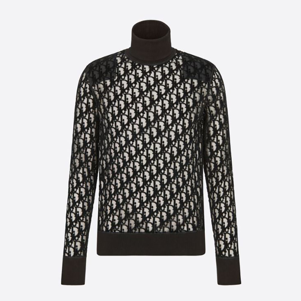 Front view of Dior Men Oblique T-shirt Black Technical Cotton Jersey