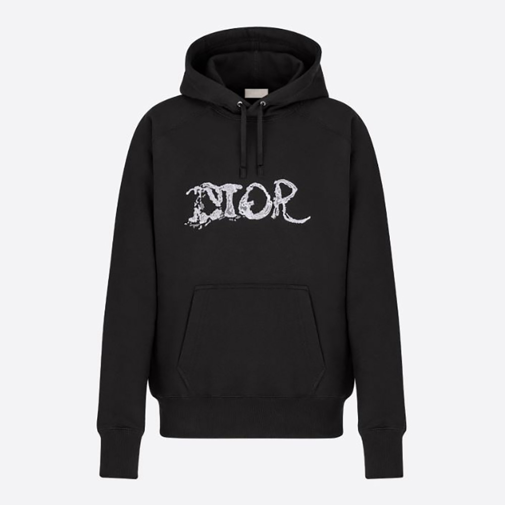 Front view of Dior Men Peter Doig Hooded Sweatshirt Black Cotton Fleece
