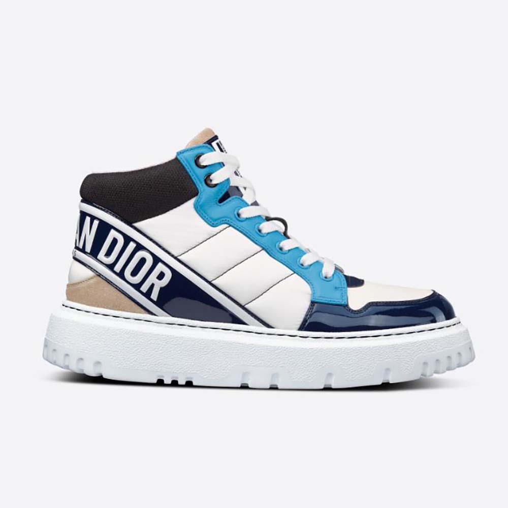Side profile of Dior Unisex D-Player Sneaker Blue Multicolor in technical fabric