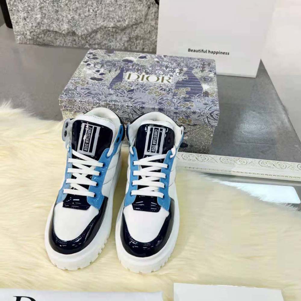 Close-up of suede and calfskin details on Dior D-Player Sneaker