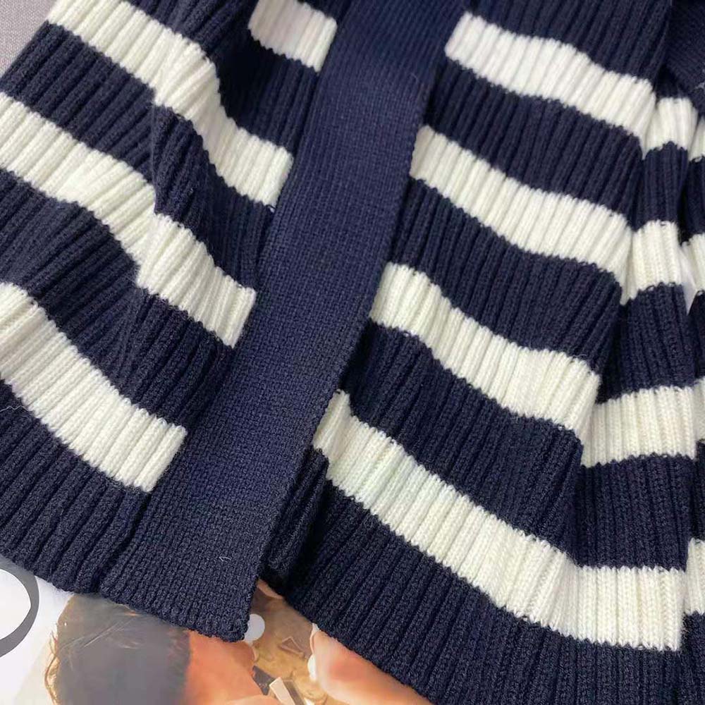 Dior Women Belted Dior Mariniere Cardigan Navy Blue and Ecru Cotton Knit and Cashmere - image 8