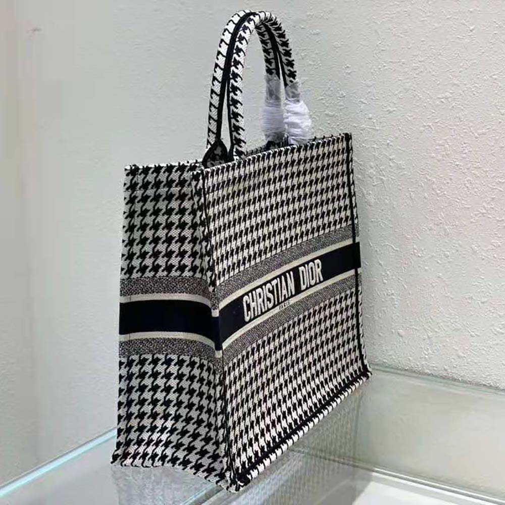 Dior Women Book Tote Black and White Houndstooth Embroidery - image 4