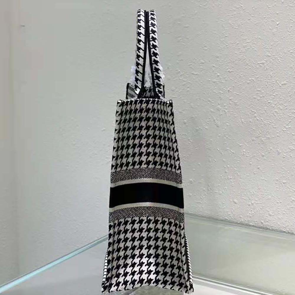 Dior Women Book Tote Black and White Houndstooth Embroidery - image 5