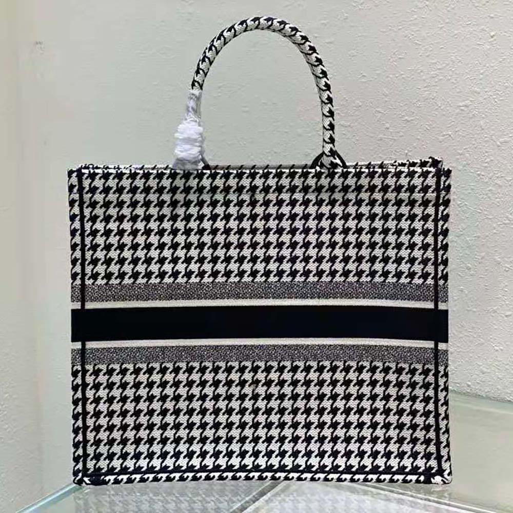 Side angle showing silhouette of Dior Women Book Tote Black and White