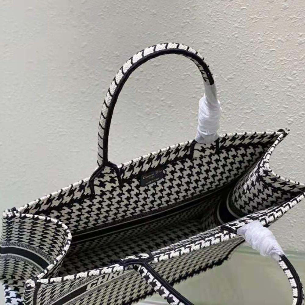 Dior Women Book Tote Black and White Houndstooth Embroidery - image 7