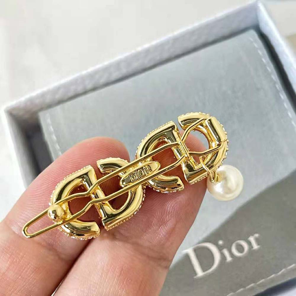 Dior Women CD Navy Barrette Gold-Finish Metal and White Crystals - image 6