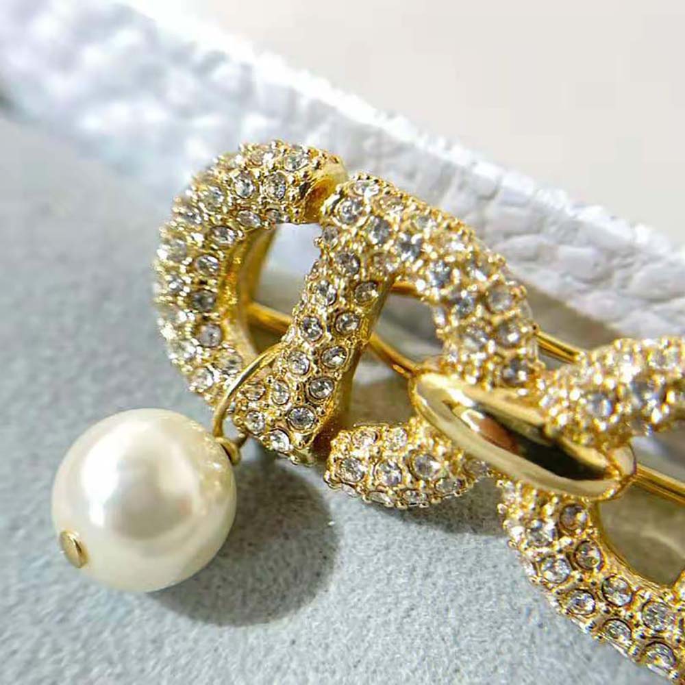 Dior Women CD Navy Barrette Gold-Finish Metal and White Crystals - image 7