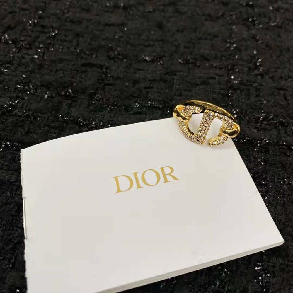 Dior Women CD Navy Ring Gold-Finish Metal and White Crystals - image 4