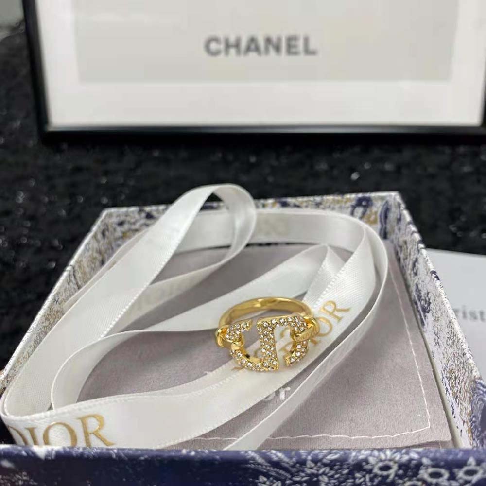 Dior Women CD Navy Ring Gold-Finish Metal and White Crystals - image 5