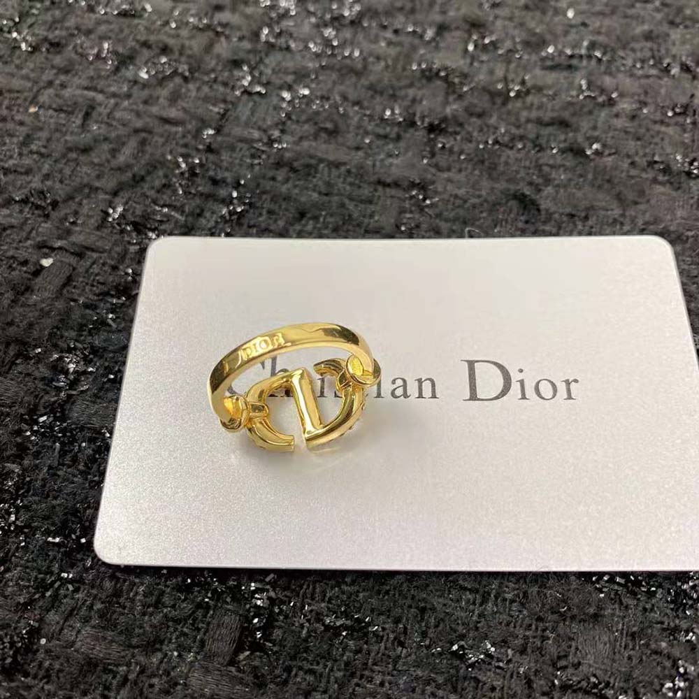 Dior Women CD Navy Ring Gold-Finish Metal and White Crystals - image 7