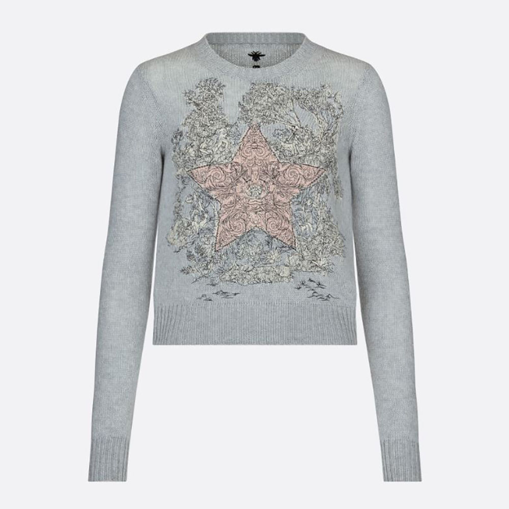 Front view of Dior Women Chez Moi Sweater Gray Cashmere