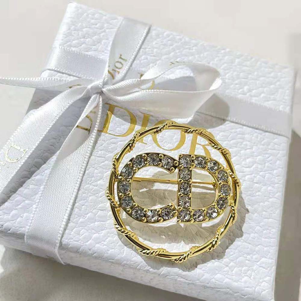 Dior Women Clair D Lune Brooch Gold-Finish Metal and White Crystals - image 4