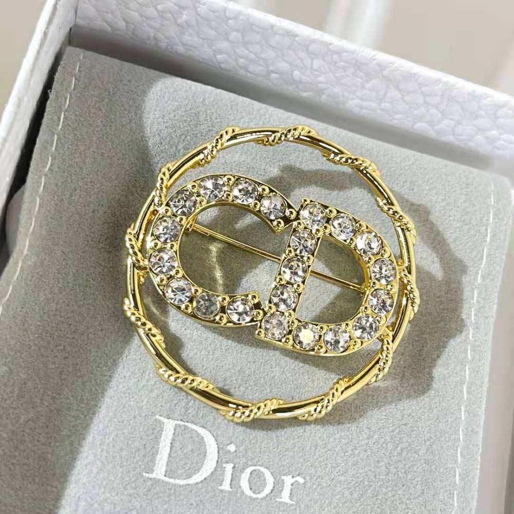 Dior Women Clair D Lune Brooch Gold-Finish Metal and White Crystals - image 5