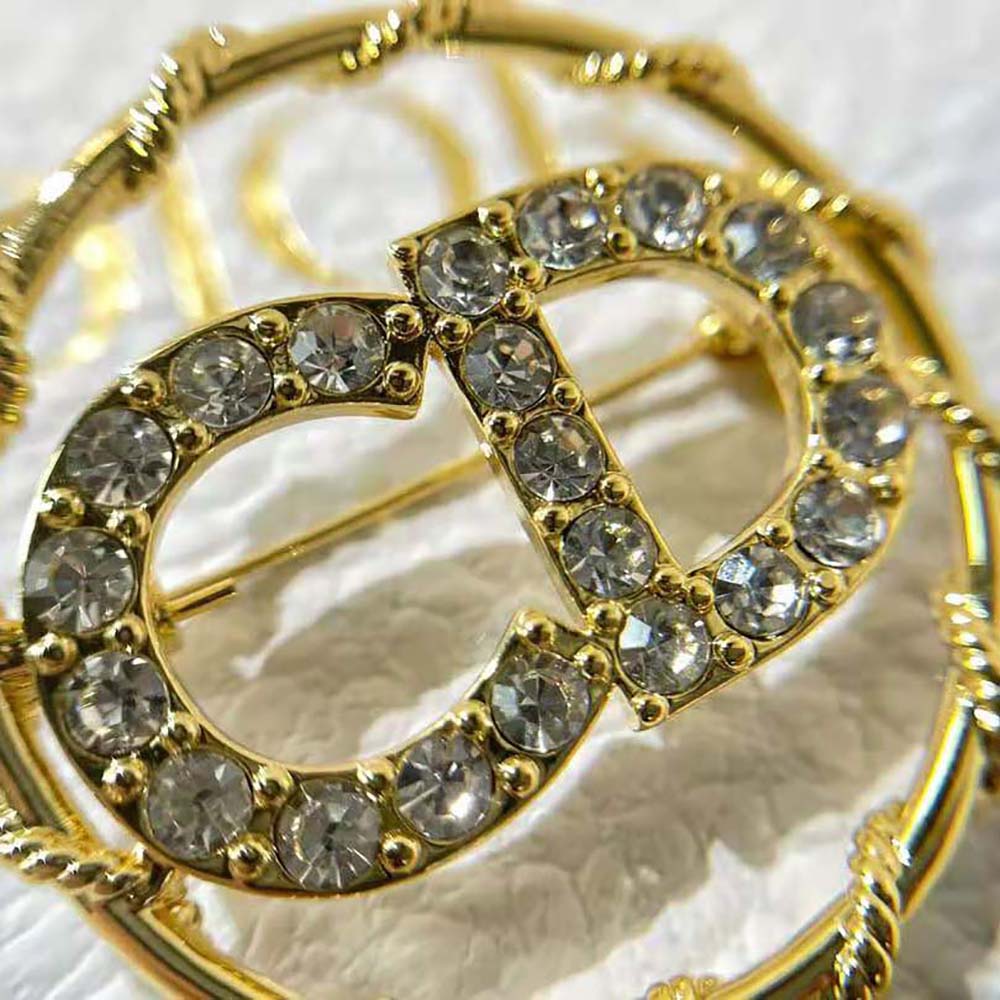 Dior Women Clair D Lune Brooch Gold-Finish Metal and White Crystals - image 7