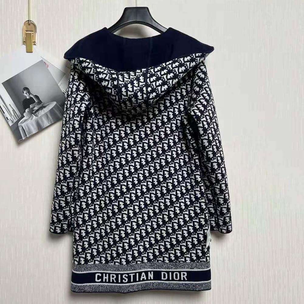 Dior Women Cropped Coat with Hood and Belt Navy Blue Double-Sided Wool - image 5