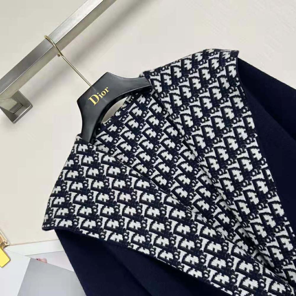 Dior Women Cropped Coat with Hood and Belt Navy Blue Double-Sided Wool - image 7