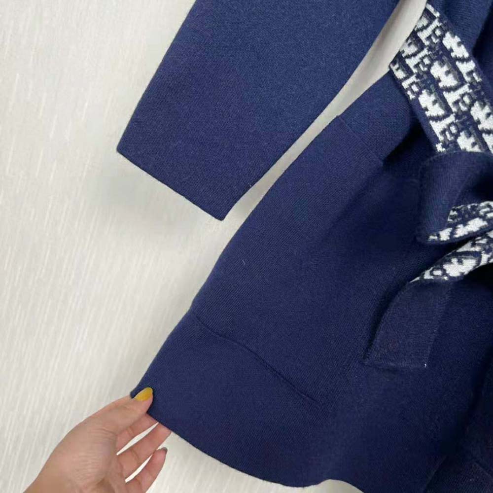 Dior Women Cropped Coat with Hood and Belt Navy Blue Double-Sided Wool - image 9