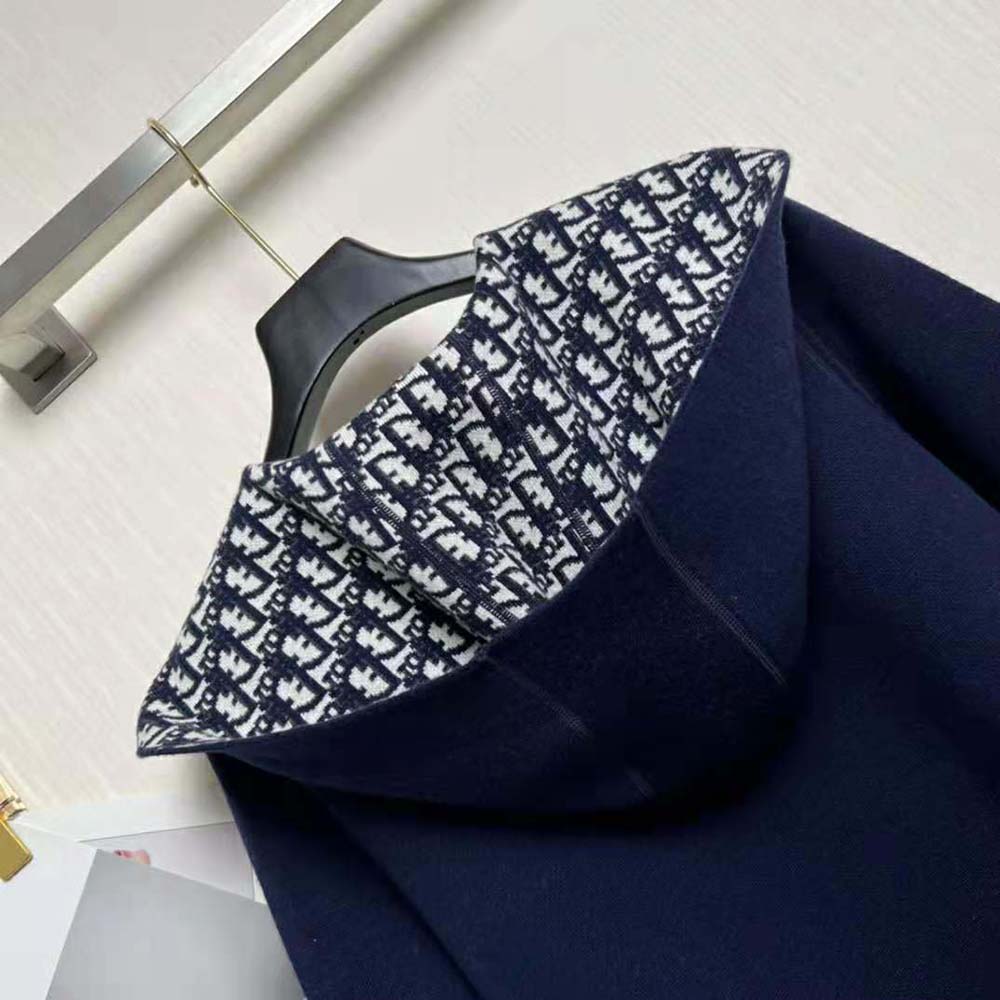 Dior Women Cropped Coat with Hood and Belt Navy Blue Double-Sided Wool - image 8