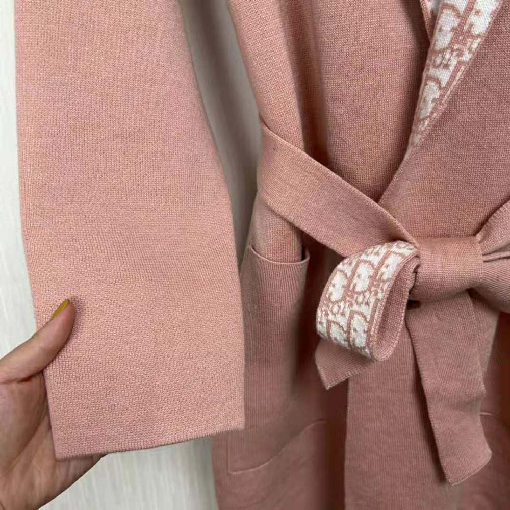 Dior Women Cropped Coat with Hood and Belt Rose Des Vents Double-Sided Wool - image 8