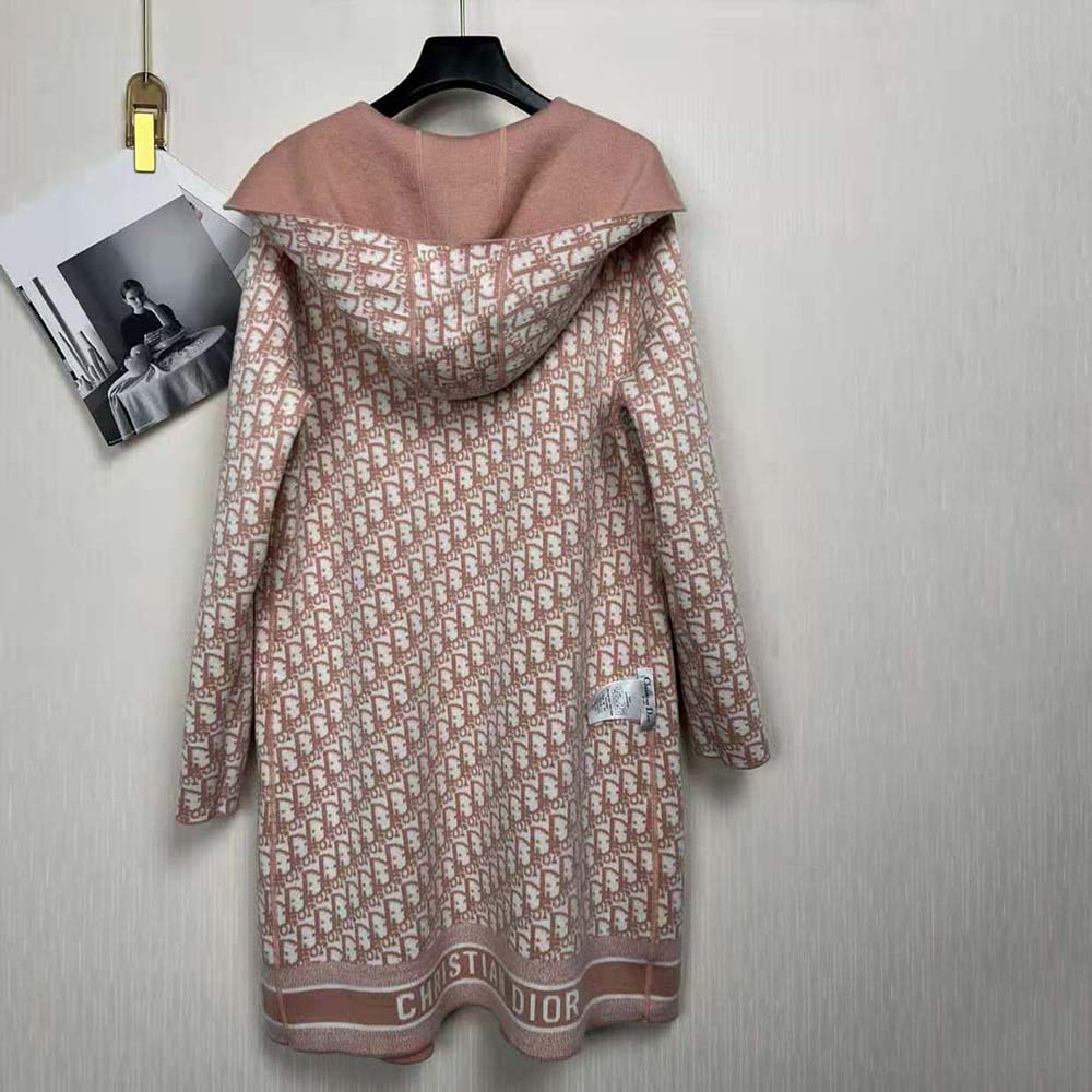 Dior Women Cropped Coat with Hood and Belt Rose Des Vents Double-Sided Wool - image 5