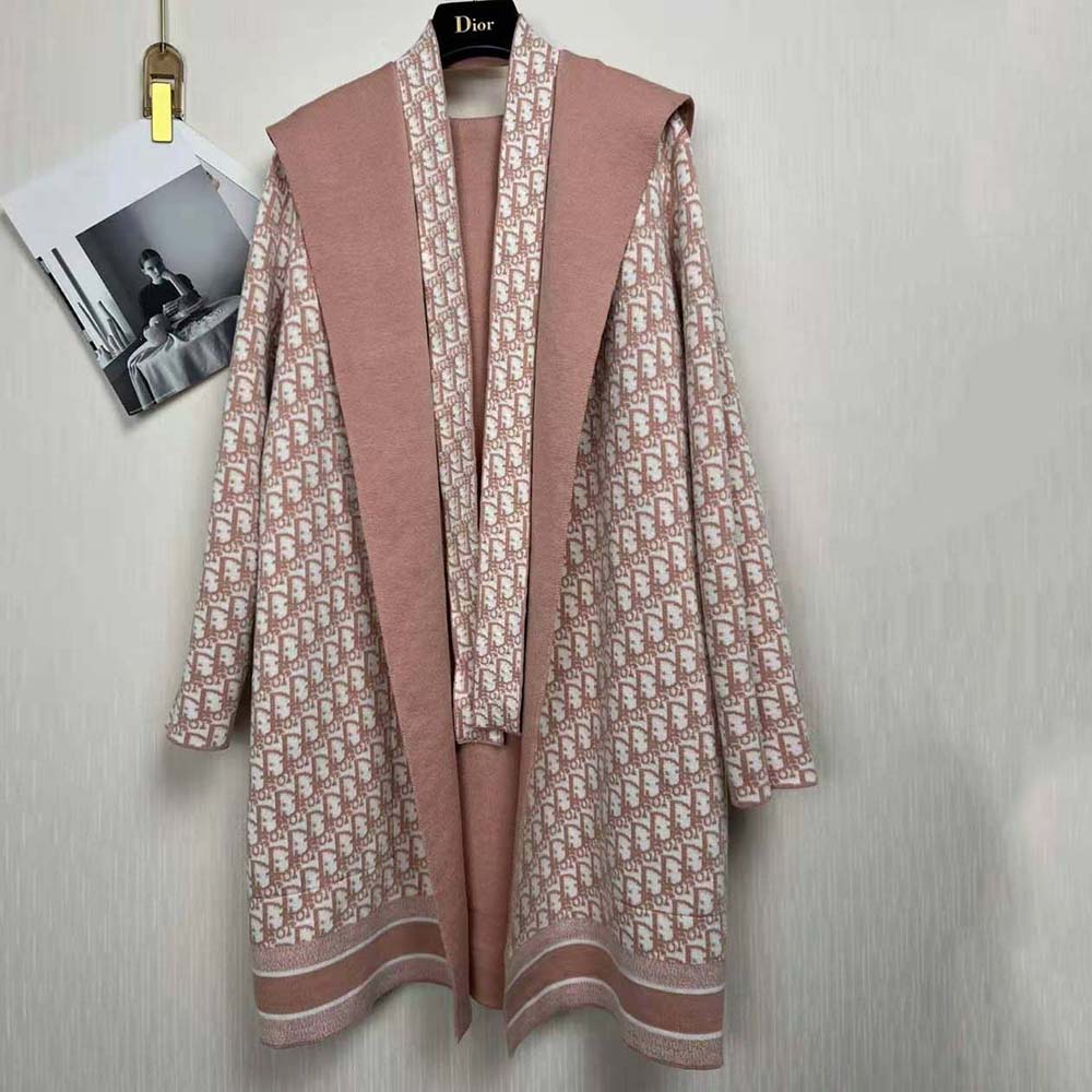 Dior Women Cropped Coat with Hood and Belt Rose Des Vents Double-Sided Wool - image 4