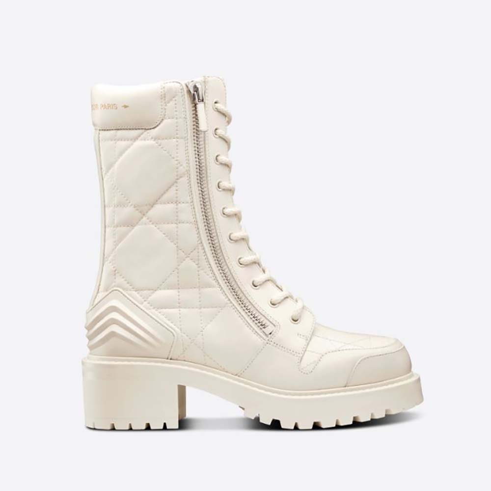 Side angle of Dior Women D-Leader Ankle Boot White Quilted Cannage Calfskin