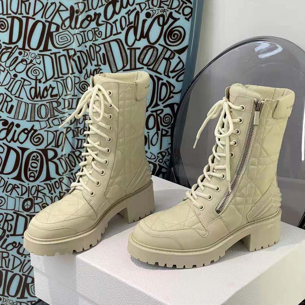 Top view showing zipper and silver hardware on Dior Women D-Leader Ankle Boot