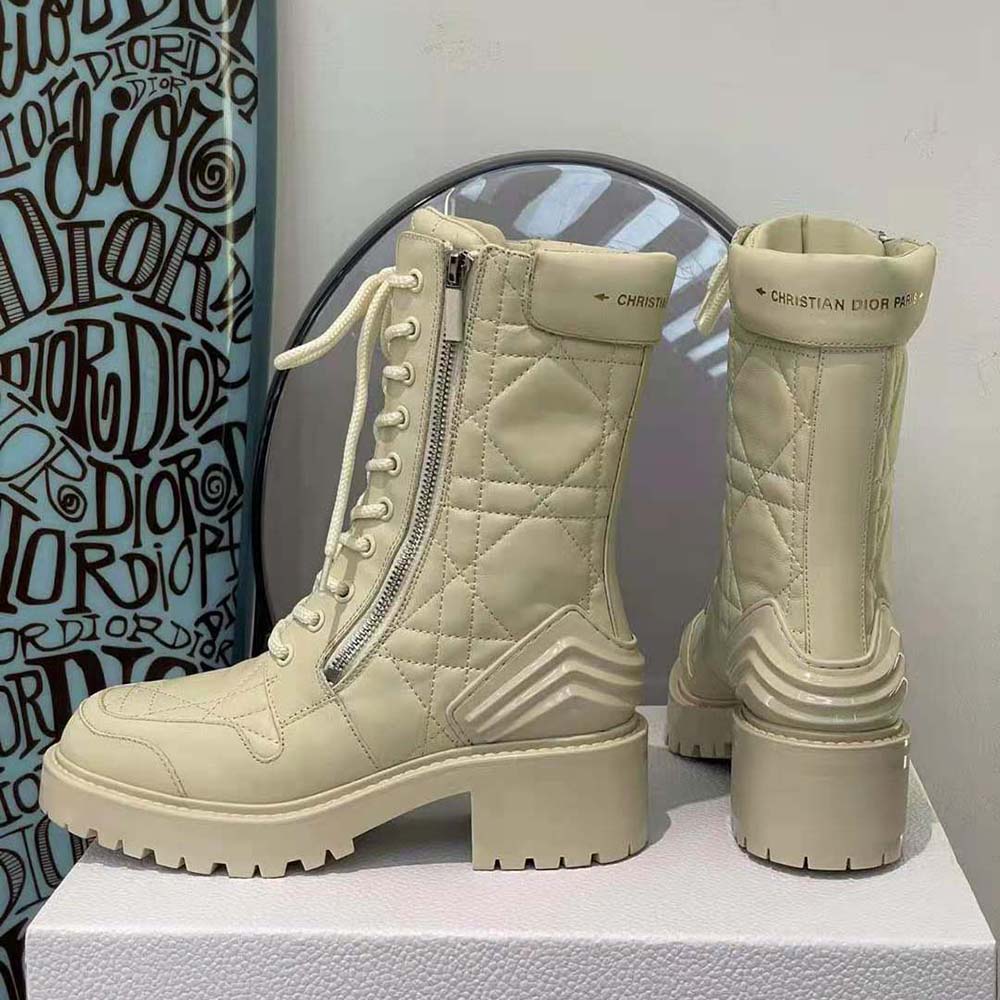 Dior Women D-Leader Ankle Boot White Quilted Cannage Calfskin - image 8