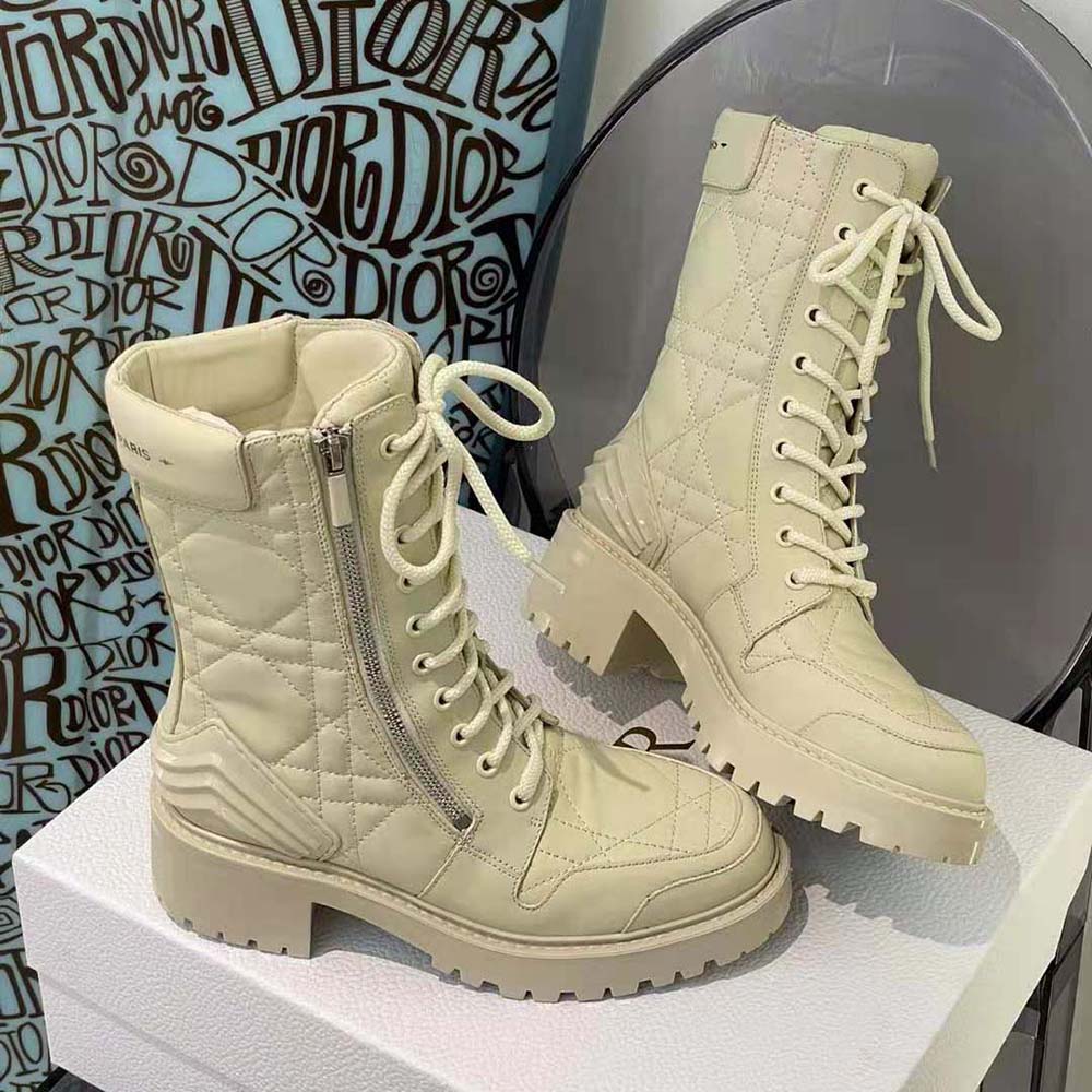 Dior Women D-Leader Ankle Boot White Quilted Cannage Calfskin - image 4
