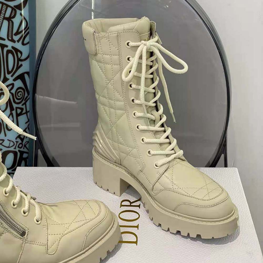 Dior Women D-Leader Ankle Boot White Quilted Cannage Calfskin - image 6