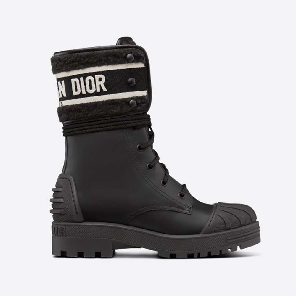 Front angle of Dior Women D-Major Ankle Boot in black calfskin