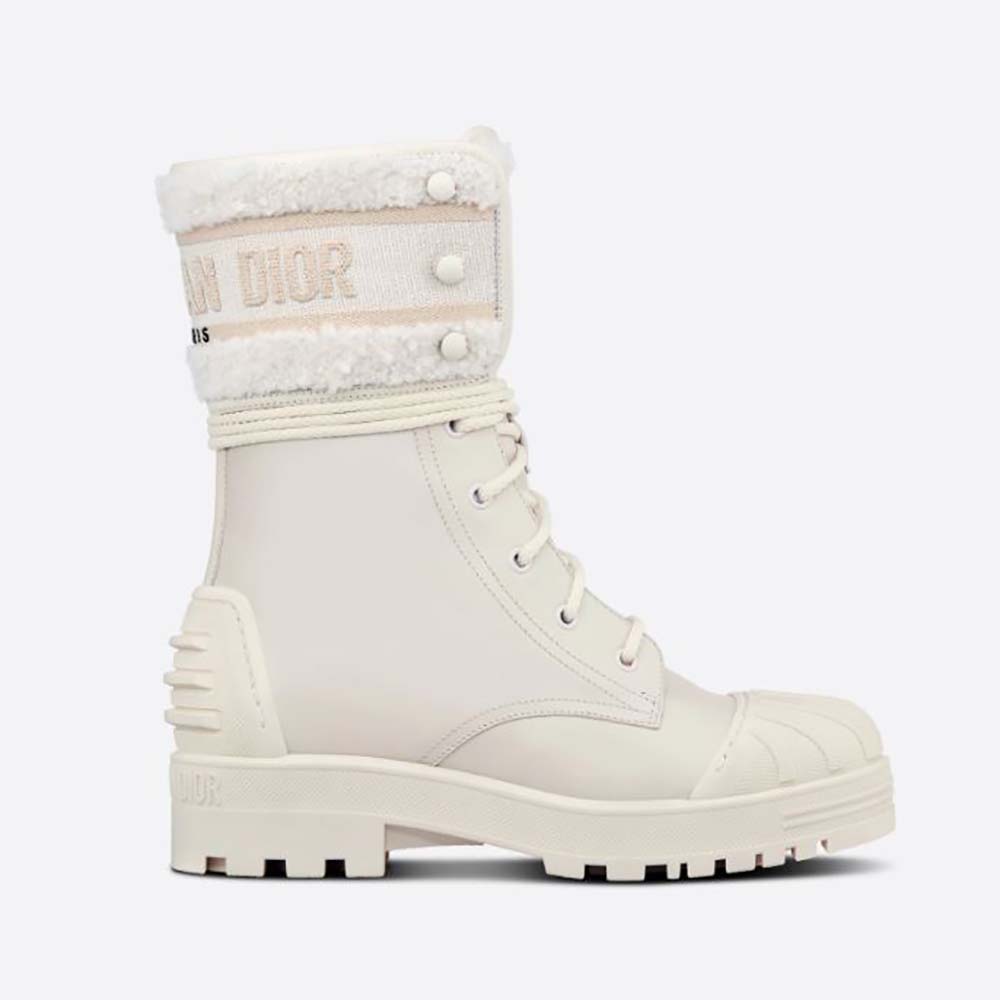 Side view of Dior Women D-Major Ankle Boot White Calfskin and Lambskin Wool