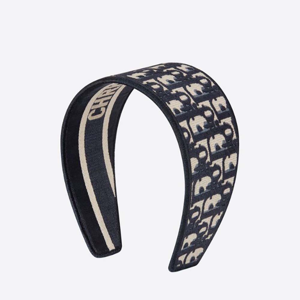 Front view of Dior Women D-Oblique Headband Navy Cotton showing navy colour