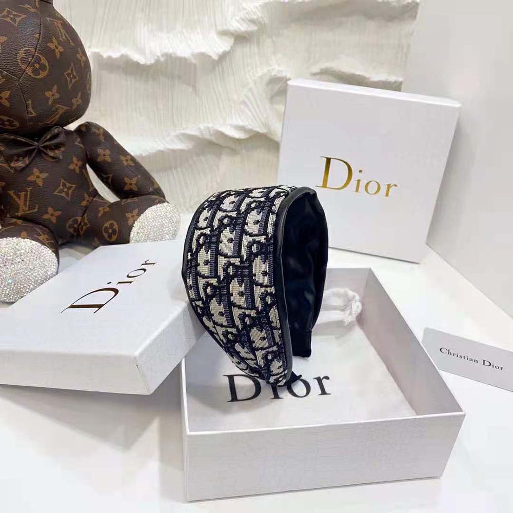 Dior Women D-Oblique Headband Navy Cotton - image 4